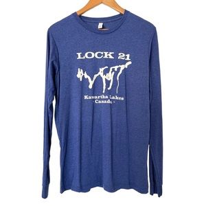LOCK 21 Long Sleeve Crew Neck T Shirt Kawartha Lakes Map Logo.